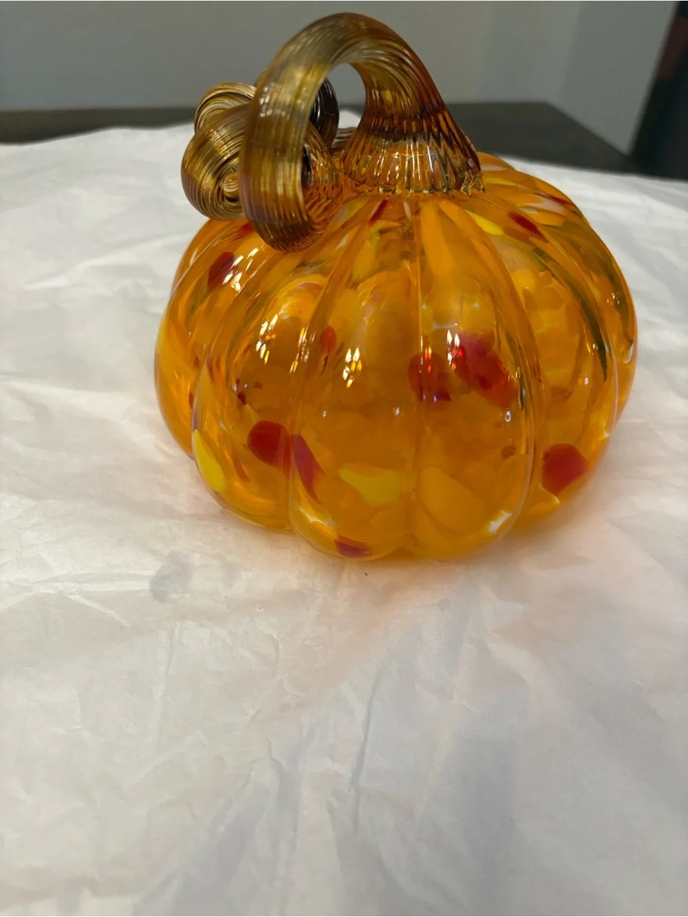 Hand-Blown Art Glass Small Pumpkin Orange Mini 5”